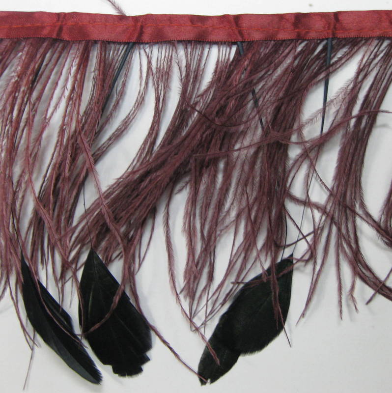 OSTRICH FRINGE BURGANDY & BLACK